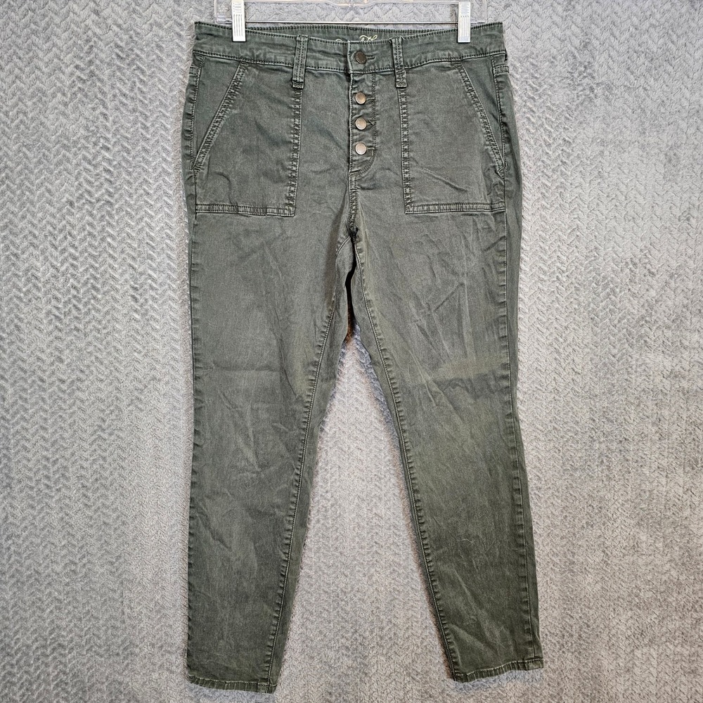 Universal Thread‎ Womens Olive Green Mid Rise Skinny Button Fly Utility Pants 10